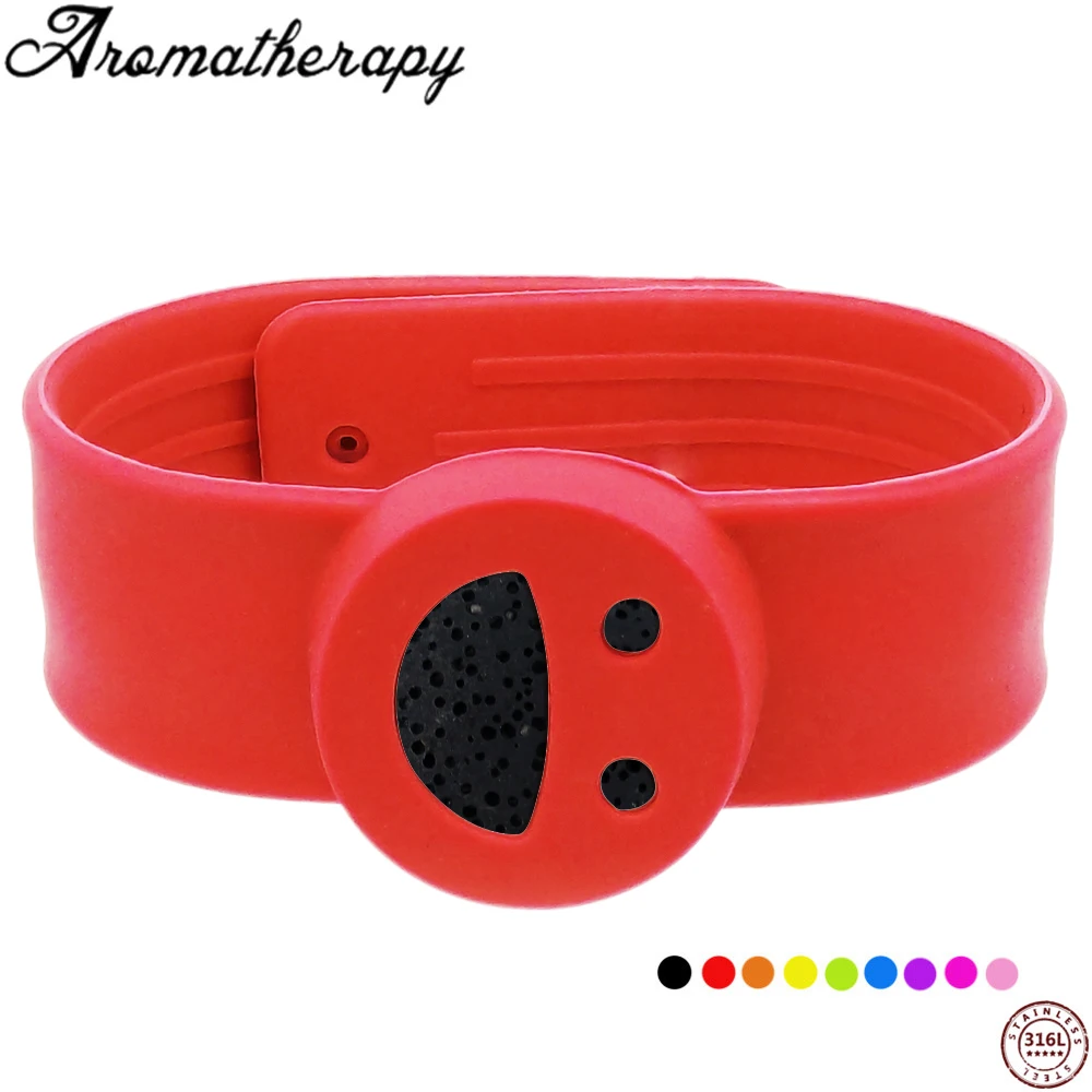 

Kids silicone Bracelet Essential Oil Diffuser Slap Bracelet with Lava Rock and color pads