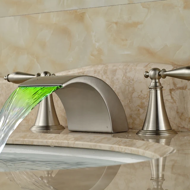 Hot Best Quality Bathroom Faucet Two Holders Three Holes With Hot Best Quality Bathroom Faucet Two Holders Three Holes With Widespread Spout Brushed