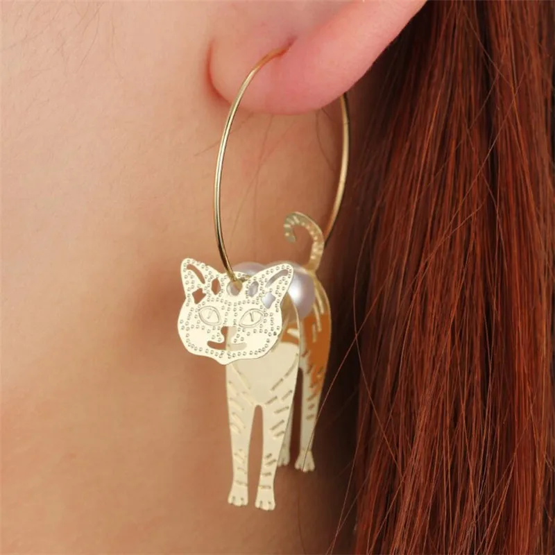 

Sexy Oversized Gold Big Circle Cute Hollow cat pearl Hoop Earrings Bijoux Geometric Earrings For Women Punk Statement Earrings