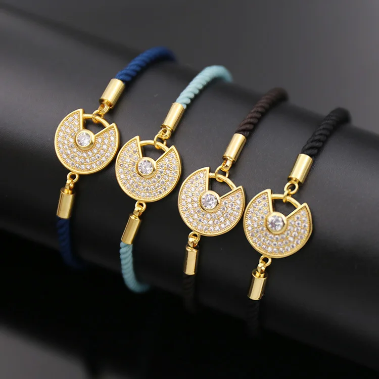 

Classic Style Pave Setting Full Zircon Round Talisman 4 Color Rope Chain Bracelets Bangle For Women Jewelry DJB015