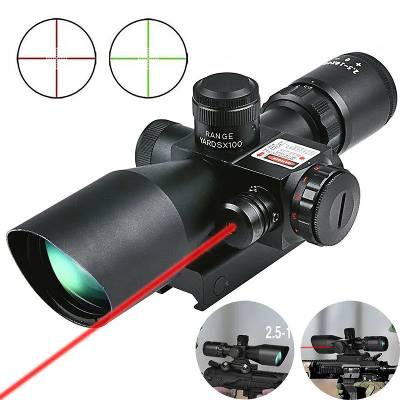 

Tactical Rifle Scope 2.5-10x40 Red Laser Sight Red Green Dual illuminated Mil-dot Reticle 20mm Rail Mount