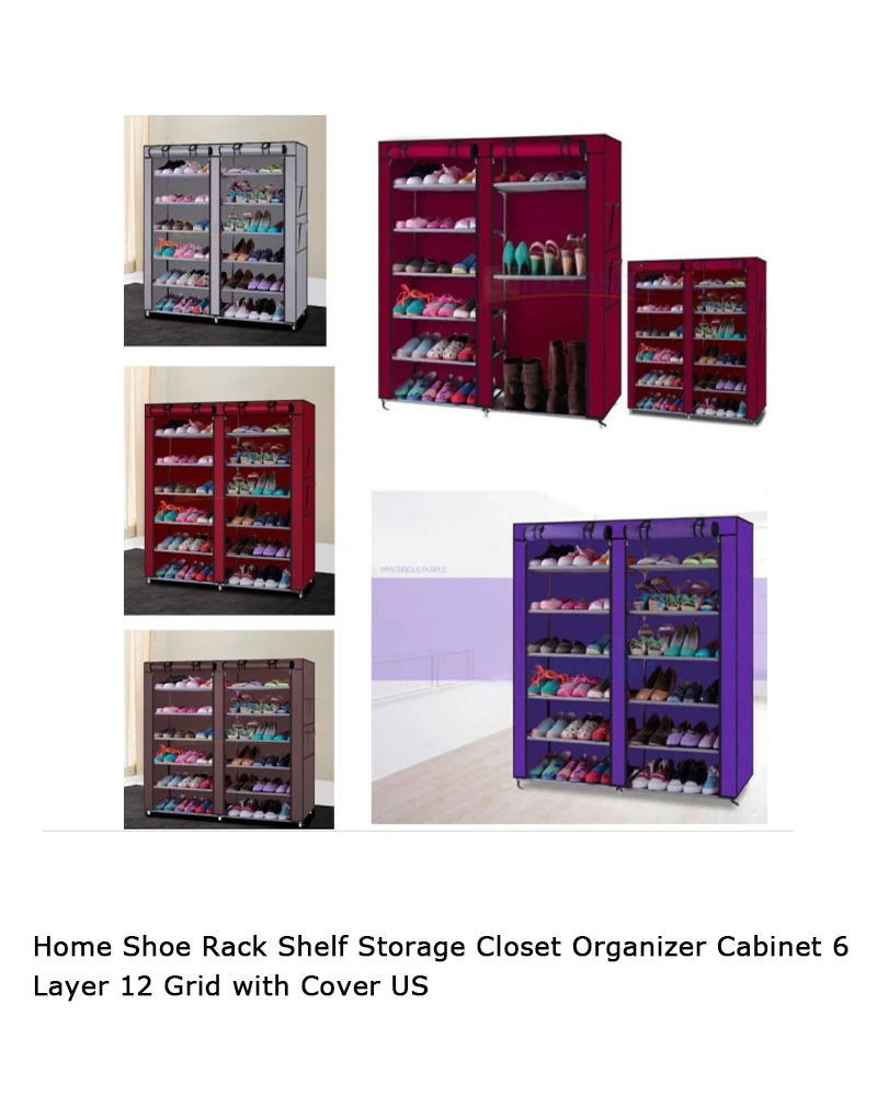 6 tier bamboo shoe rack on Home Shoe Rack Shelf Storage Closet Organizer Cabinet 6 Tier 12 Grid With Cover Household Supplies Cleaning Home Organization