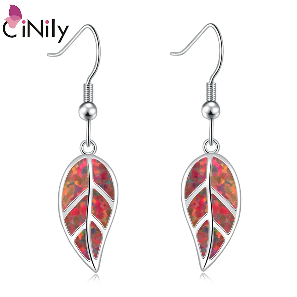 

CiNily Orange Fire Opal Stone Dangle Earrings Silver Plated Long Drop Earring Summer Bohemia BOHO Jewelry Leaves Leaf Female