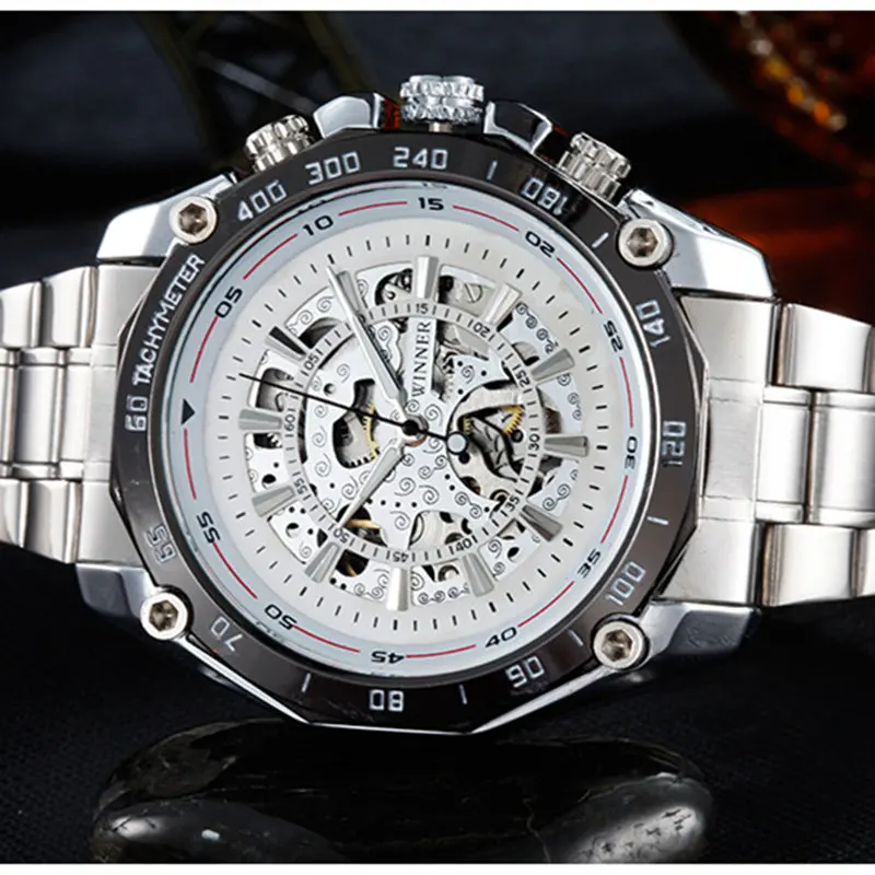 

Automatic Winding Mechanical Watches Men Luxury Brand Full Steel Skeleton Men Noctilucent point Waterproof Wrist Watch For Man