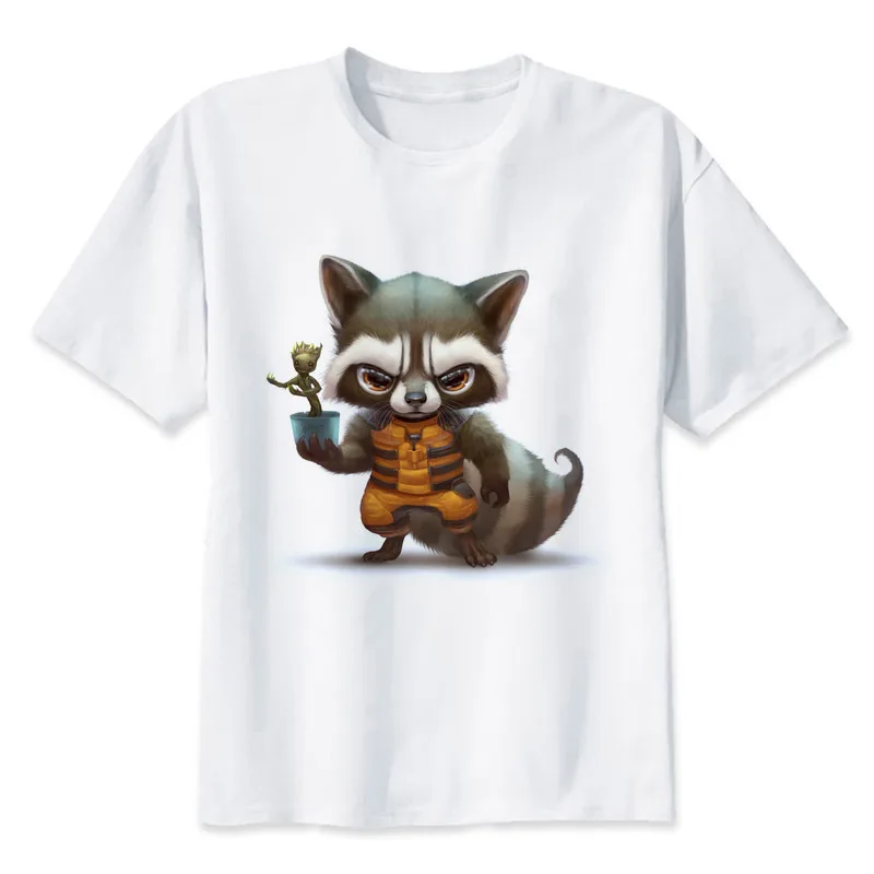 

rocket raccoon T shirt men t shirt fashion t-shirt O Neck white TShirts For man Top Tees MMR467