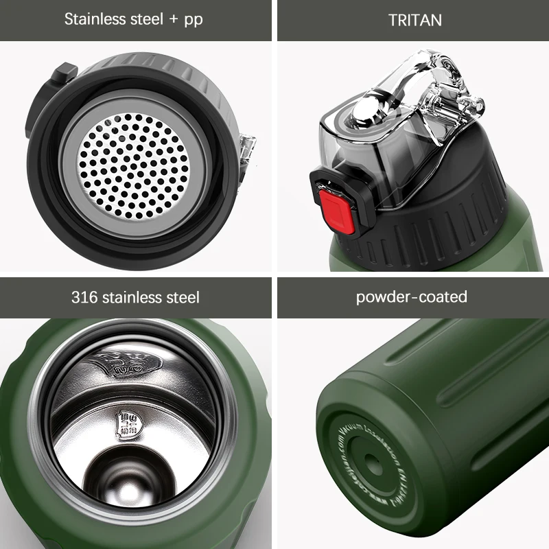 FEIJIAN Thermos Shaker Bottle Portable Sport Water Bottle Double Wall Stainless Steel Vacuum Flask Tumbler Tritan Lid BPA Free 