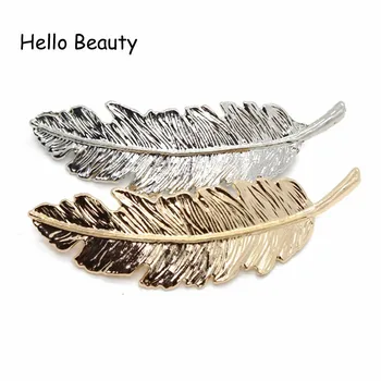 

European Vinatge Gold Silver Color Leaf Metal Hair Pin Feather Hair Barrette Punk Elegant Fancy Hair Clip For Women Accessories