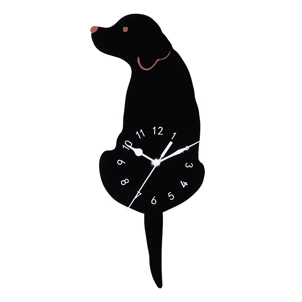 Animal Wall Stricks Clock Acrylic Creative Cartoon Cute Dog Wall Clock Home Decor Watch Way Tail