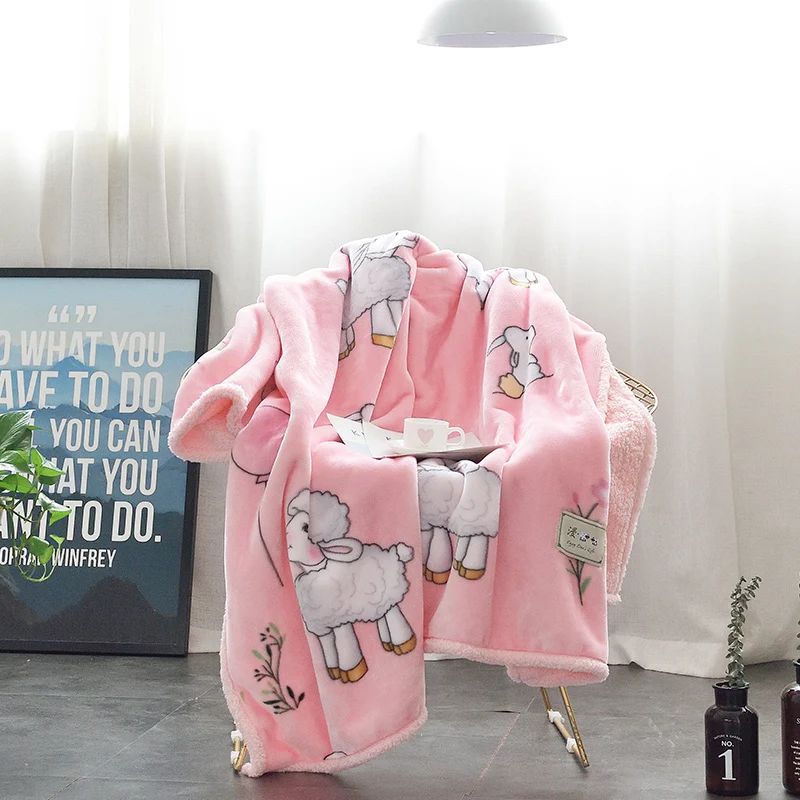 

Suitable For Children Pink Cartoon Pattern Winter Wool Blanket Ferret Cashmere Blanket Warm Blankets Fleece Plaid Throw On Sofa