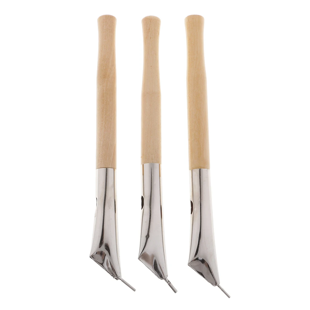 Stainless Steel Pottery Clay Sculpture Wax Tools Set Printing Batik Knives Pens Natural Wood Color Pack of 3 (17.5cm/6.89inch)