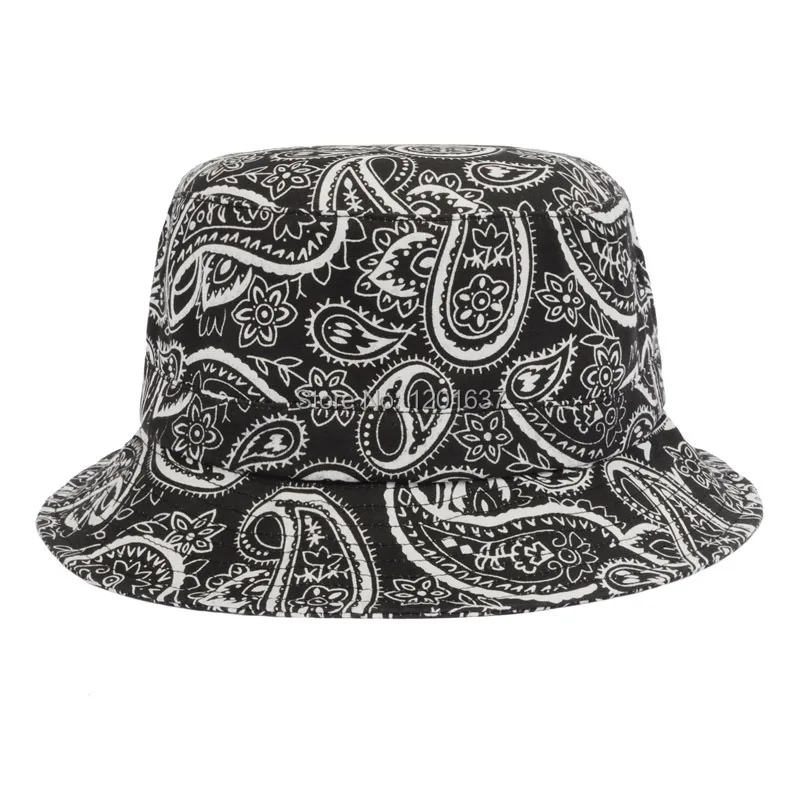 2015 New Summer Designer Bucket Hats For Women Black Bucket Hat Cotton Paisley Black White