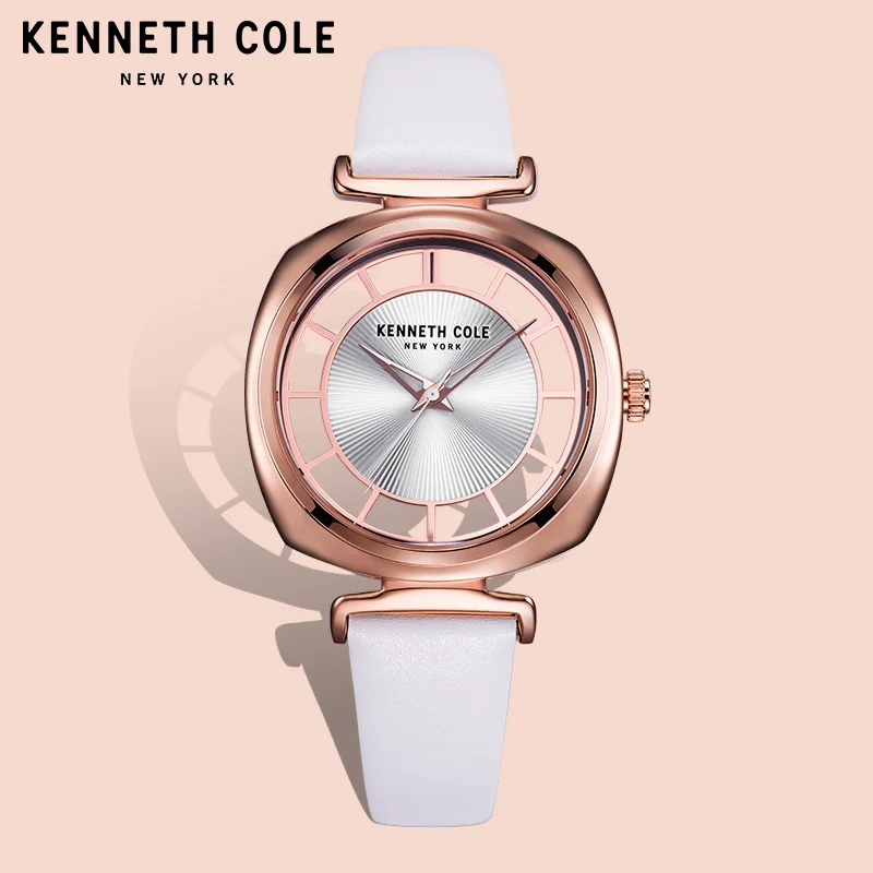 Koop Kenneth Cole Womens Horloges Gold Blck Lederen Gesp Quartz See through Eenvoudige Grote Wijzerplaat KC1510800 Waterdichte Luxe Merk Horloge