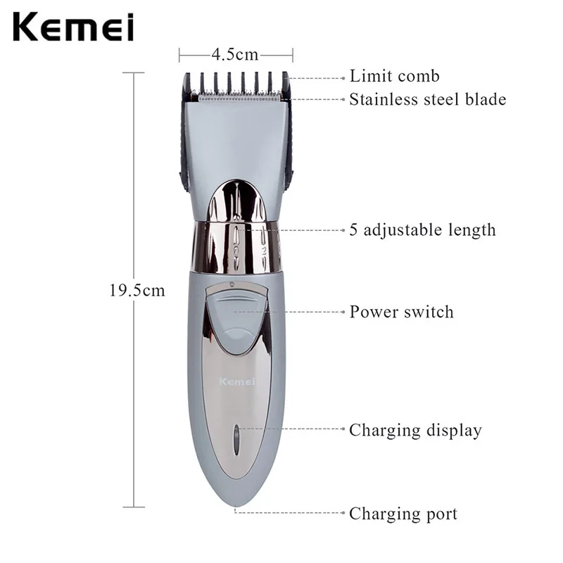 Kemei аккумуляторная электрическая машинка для стрижки волос триммер для бороды Водонепроницаемая машинка для стрижки волос для мужчин детская машинка для стрижки волос BarberTool