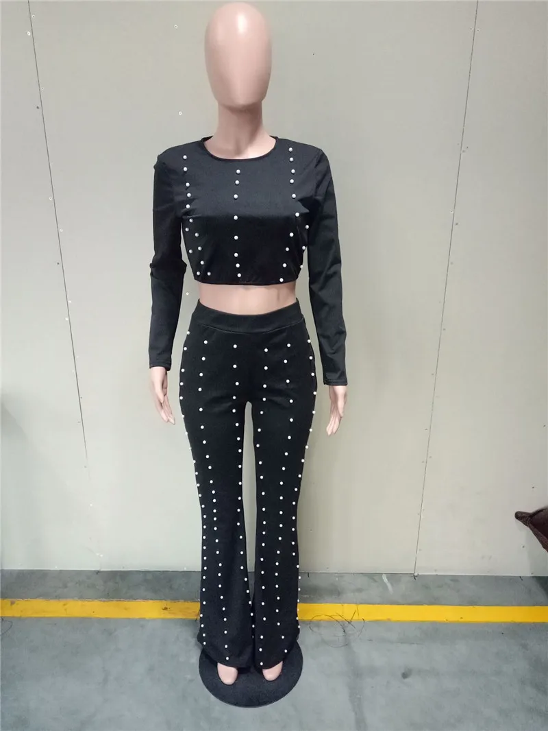 fashion beading women pants 2 piece set-9