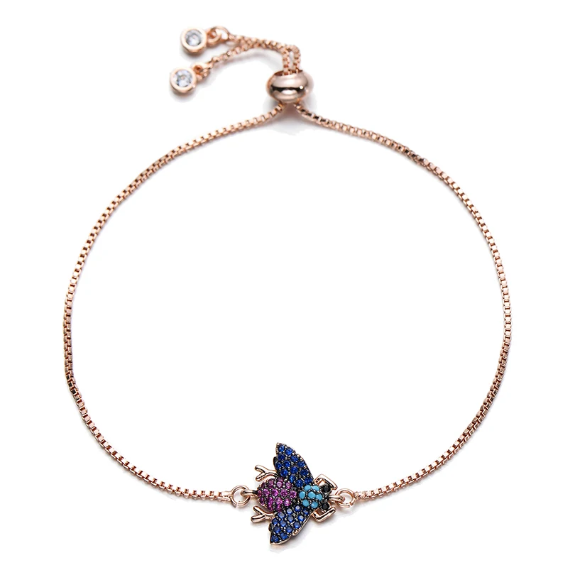 rose gold Pipitree, роскошный голубой и факсиевый циркониевый браслет, медная Регулируемая цепочка, насекомые, мотыльки, очаровательные браслеты, ювелирные изделия для женщин и мужчин - Окраска металла: rose gold