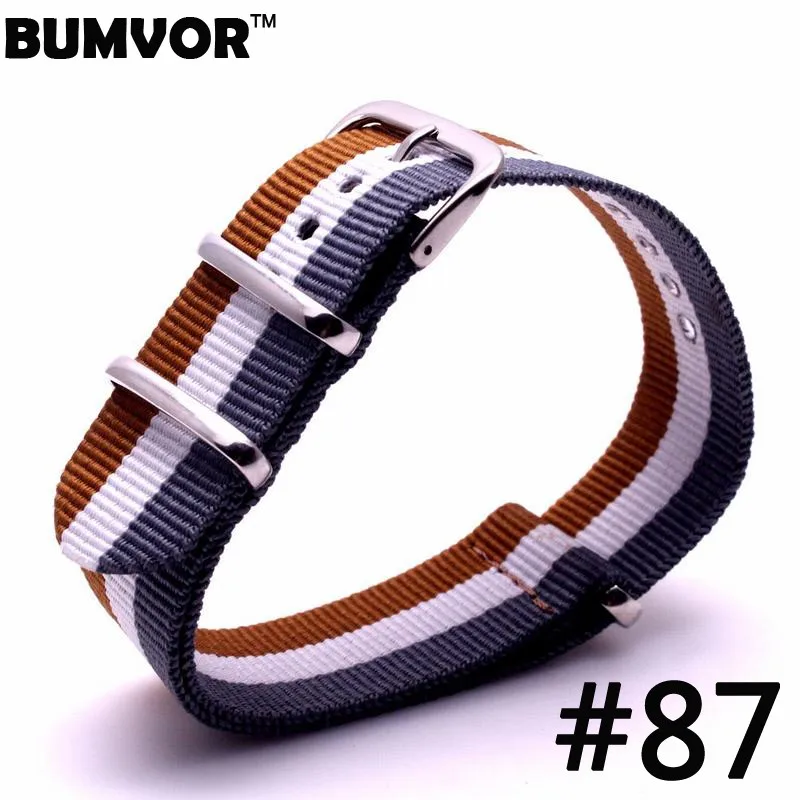 

Wtchband 20mm Blue Brown White stripe Nato Nylon Military Watch Strap Army Sport Watch band