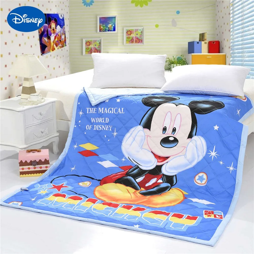 

3D Disney Cartoon Mickey Mouse Printed Quilts Comforters Bedding Cotton Cover 150*200cm Size Soft Summer Boy's Baby Bedroom Blue