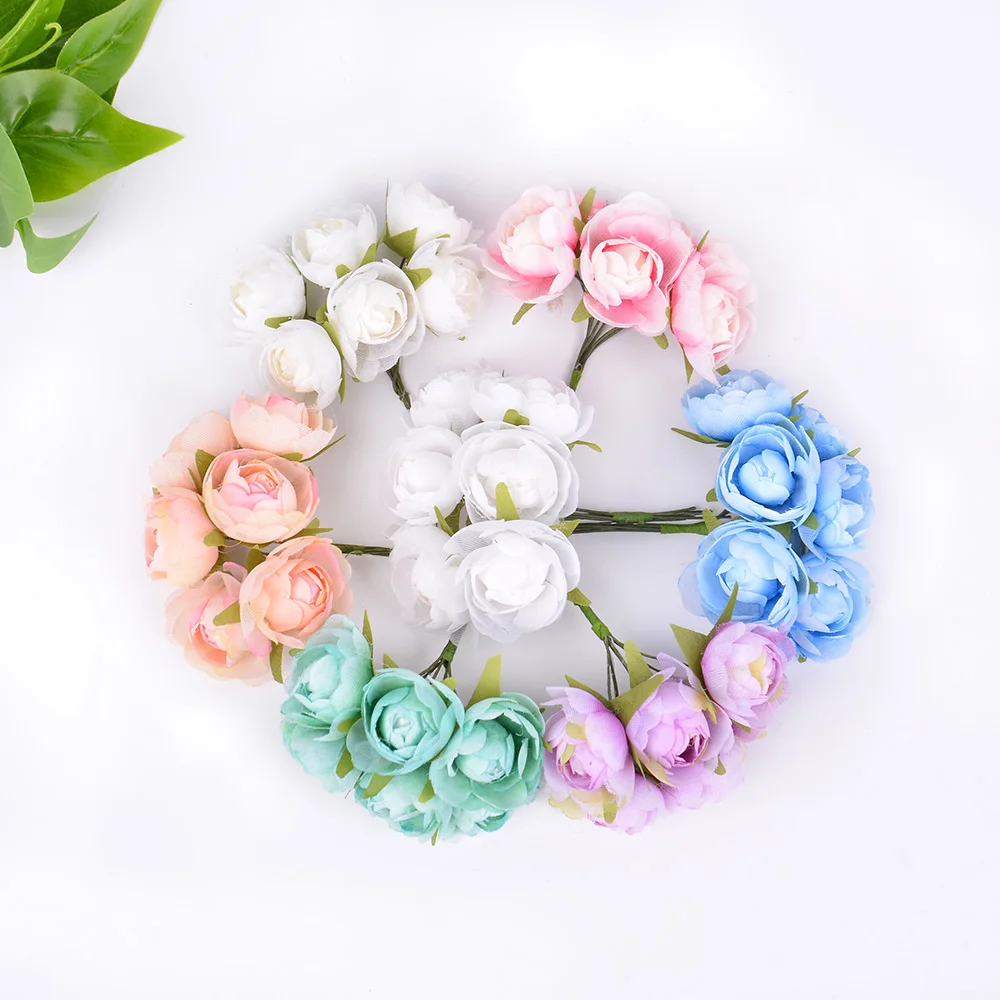 

6pcs/lot artificial flower gauze tea rose bouquet For wedding home party decoration DIY wreath shoes clothing coat gift box