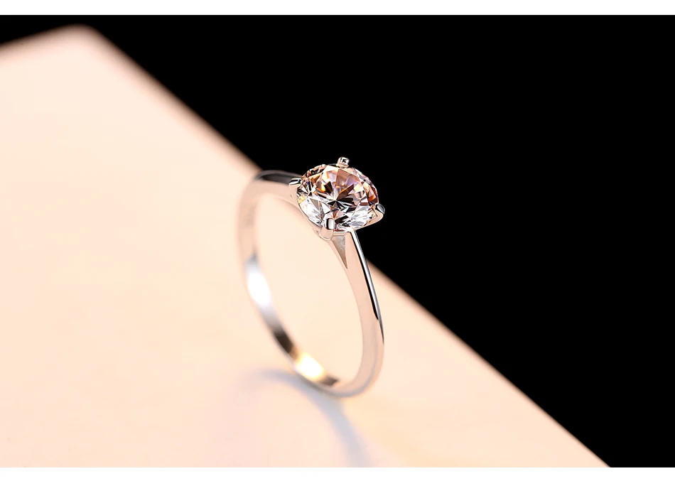 Czcity 7 мм циркония Винтаж реальные 925 пробы Серебряные ювелирные изделия кольцо Для женщин классические четыре лапы палец обручальное кольцо Красивые ювелирные изделия подарок