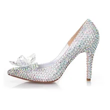 High Heeled Women Stunning Glasses Slipper Silver Rhinestone Luxury Formal Dress Shoes 2016 Cinderella Crystal Shoes
