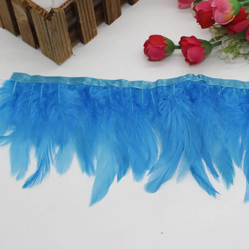 2 м/10 цветов окрашенные петух Hackle куриное перо отделка 10-15 см седло перо ленты курица отделка из перьев - Цвет: lake blue