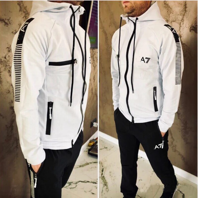 Men Track Suit Hooded Jacket Sweatsuit Mens Sports Suits brand 2 pieces set Men Jogger Set Printed Tracksuit Men Clothes 2019