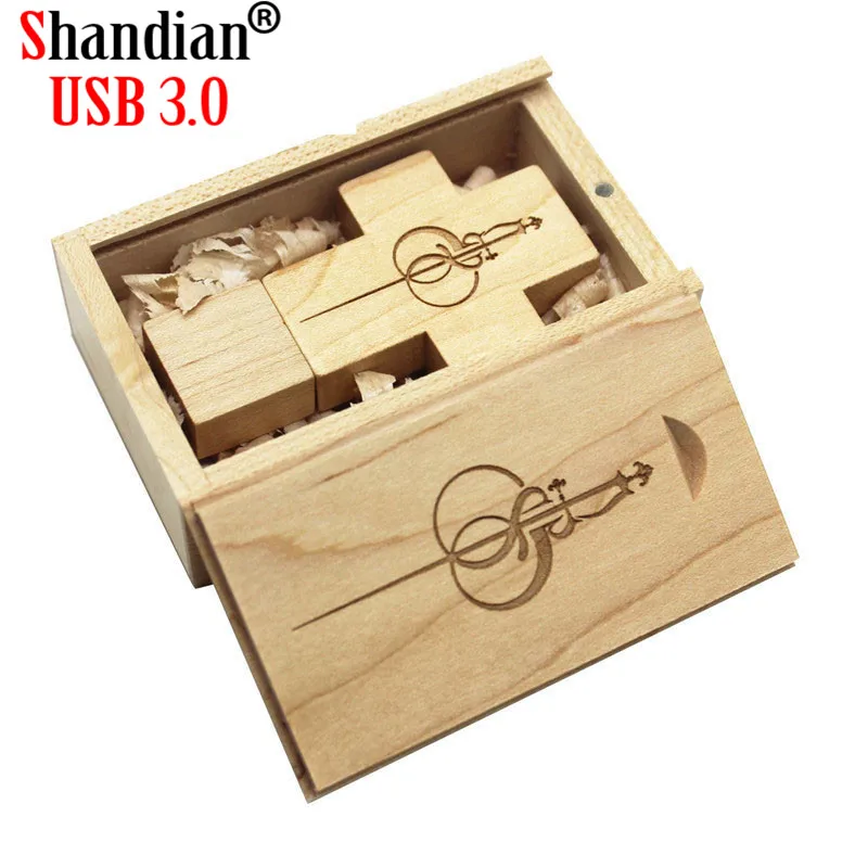 SHANDIAN логотип клиента usb-накопитель в виде деревянного Креста+ коробка USB флеш-накопитель 4 ГБ 16 ГБ 32 ГБ 64 Гб кресты флеш-накопитель