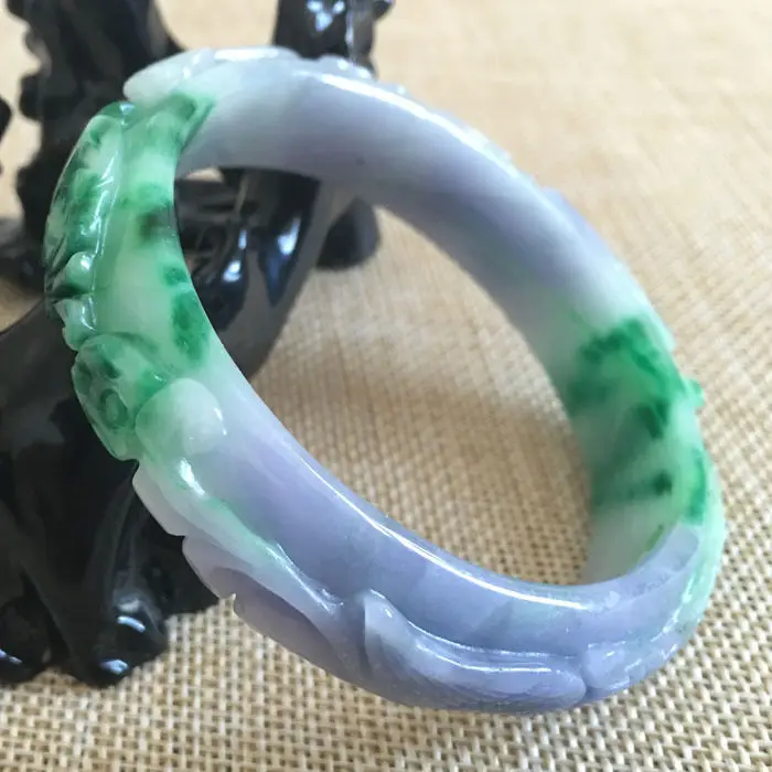 

2045 Chinese Hand-carved Lavender Purple Green Jadeite Jade Bangle Bracelet 59mm