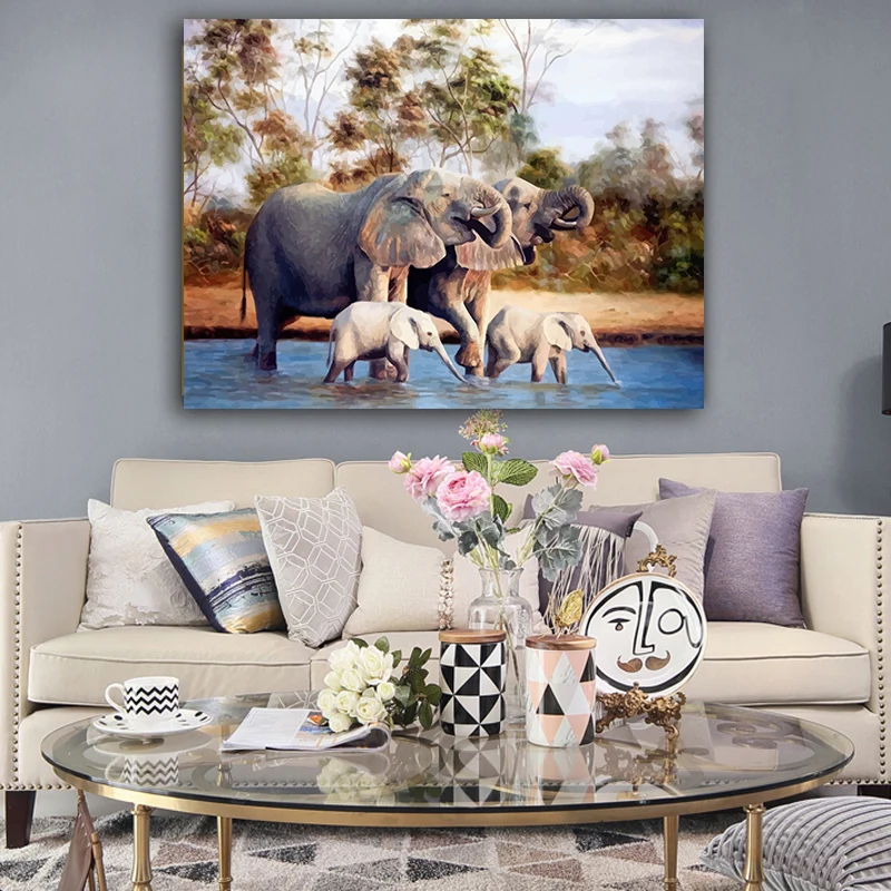 

DIY colorings pictures by numbers with An elephant family picture drawing Relief painting by numbers framed Home