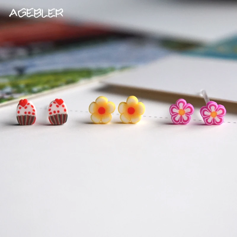

Handmade Cute Plastic Stud Earings for Girl Women Jewelry Cake Pattern Lovely Earrings Kids Gift Yellow Pink 3 Style P13