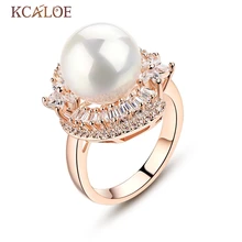 Anillo Cristalino de LA CZ de lujo Circón Concha de Perla Flor de Cristal de Novia de La Boda Anel Anillo de Circonio Blanco Ronda Perlas de la Cáscara Natural