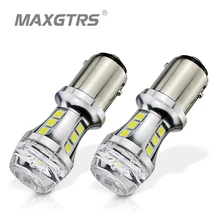 2x1157 BAY15D Светодиодные лампы P21/5 Вт 18SMD 3030 автомобильные задние фонари стоп-сигнал заднего хода Красный Янтарный Белый с линзой