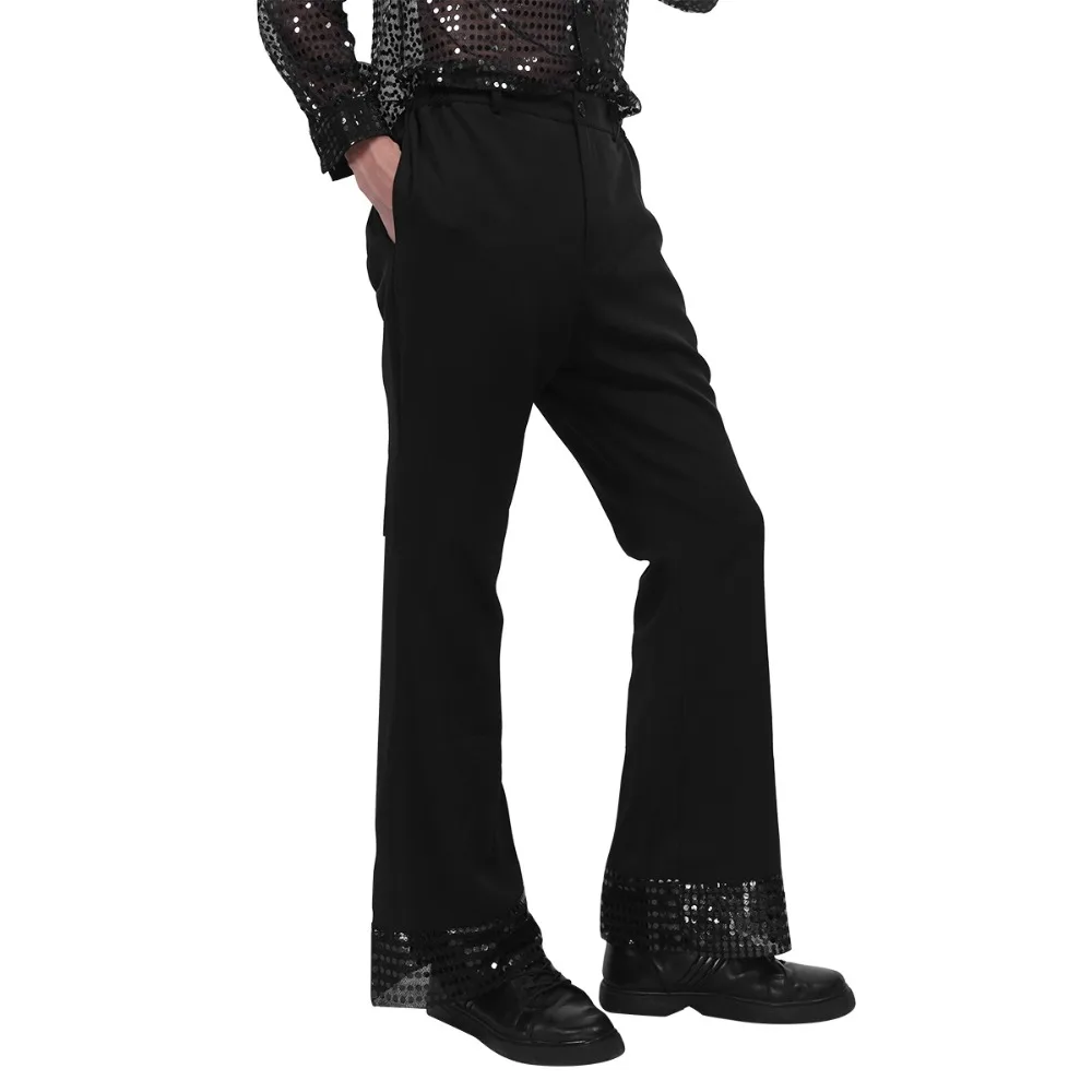 Черные Профессиональные мужские брюки для диско-танцев, мужские брюки для бальных танцев, расклешенные брюки, мужские современные брюки для танцев