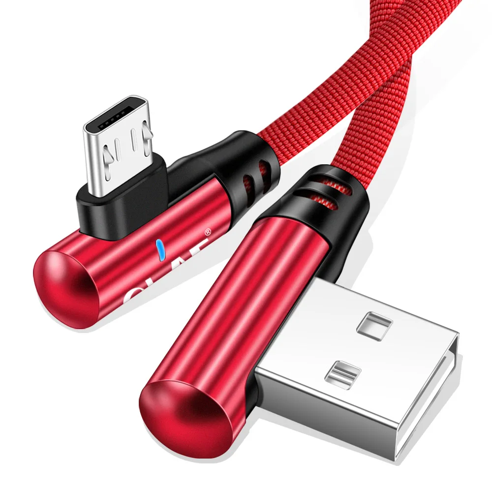Олаф 2.4A микро USB быстрая зарядка 90 градусов локтевой кабель для samsung S7 для Xiaomi 4 мобильный телефон usb зарядный Шнур кабель Microusb - Цвет: Red