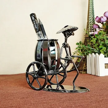 

2015 Creative Iron Human Rickshaw Shape Pen Holder for Desk, New Design Pencil Holder Metal Organizer for Pens