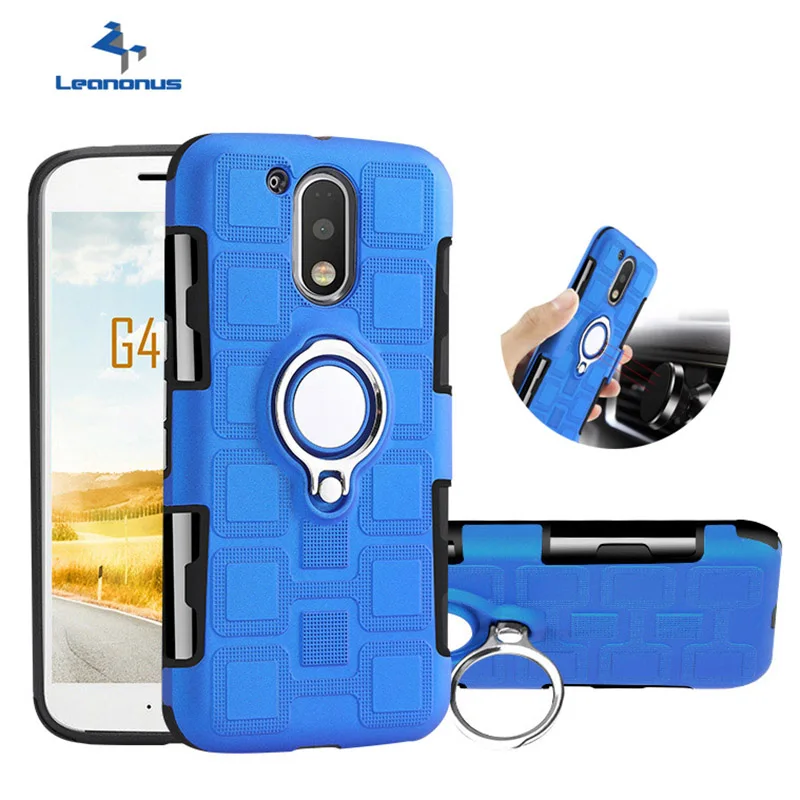 

Leanonus Car Magnetic Metal Ring Case for Motorola Moto C G4 G5 G5S Plus X4 2017 Finger Ring Holder Cover for Moto G4 Plus Coque