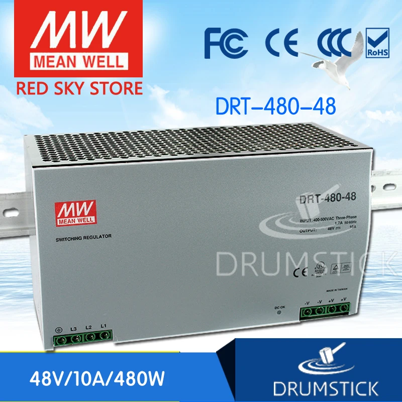 Redsky1 Hot! MEAN WELL original DRT-480-48 48V 10A meanwell DRT-480 48V 480W Single Output Industrial DIN RAIL Power Supply