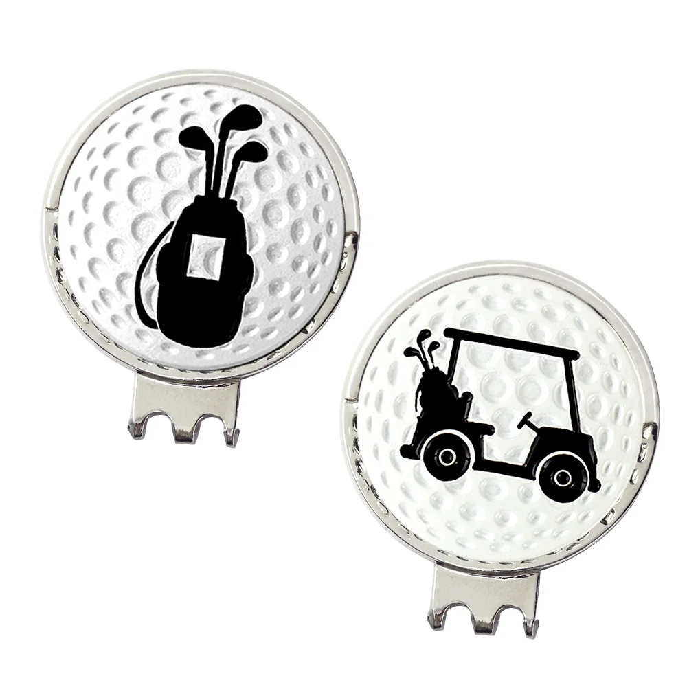 PINMEI Рельефные маркеры для мяча для гольфа Hat Clips Подарочные наборы 2шт 3D белые маркеры для гольфа 2шт. Серебряные колпачки в упаковке из органзы - Цвет: bag-cart
