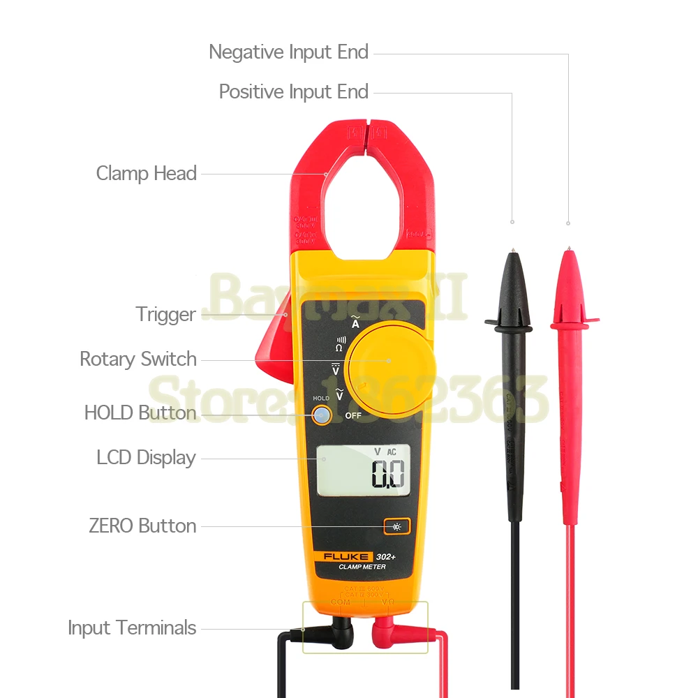 Fluke 302+ AC 400A цифровой клещи AC/DC тестер напряжения с Ом, измерение непрерывности