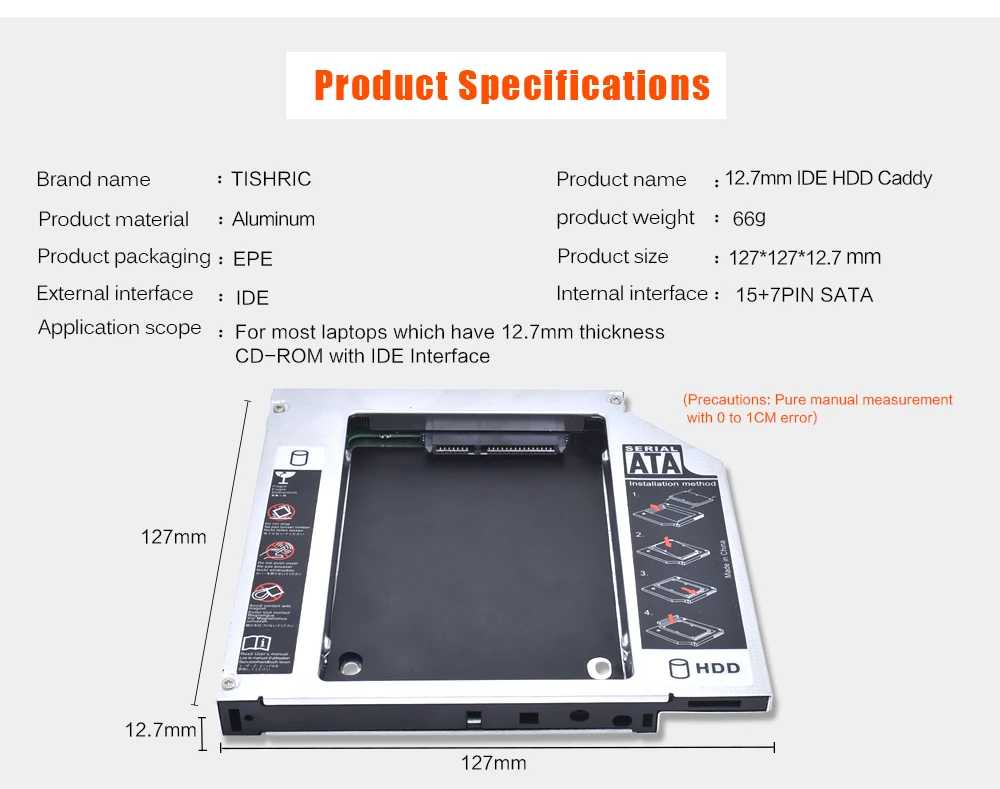 TISHRIC алюминий 2nd HDD Caddy мм 12,7 мм IDE SATA 3,0 адаптер для 2,5 "SSD HDD DVD корпус для ноутбука CD-ROM Optibay