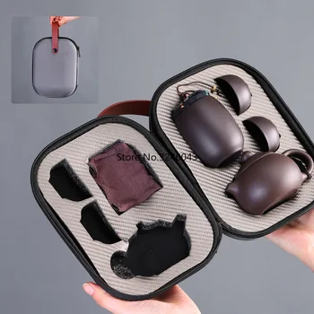 

Travel tea sets portable bag Quick cup, one pot, two cups of tea cans Purple sand Kung Fu tea set gift （Free custom logo）