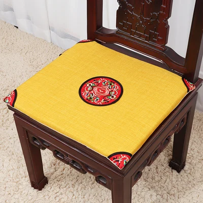 Этническая Вышивка китайские подушки обеденный стул сиденье Подушка для офисного кресла коврик высокого класса хлопок лен кресло, диван подушки сиденья - Цвет: Цвет: желтый