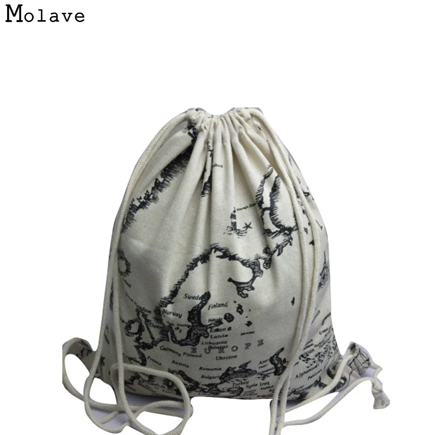 

Naivety New Unisex Map Pattern Printing Bags Convenient Canvas Drawstring Backpack Mochila 11S60927 drop shipping