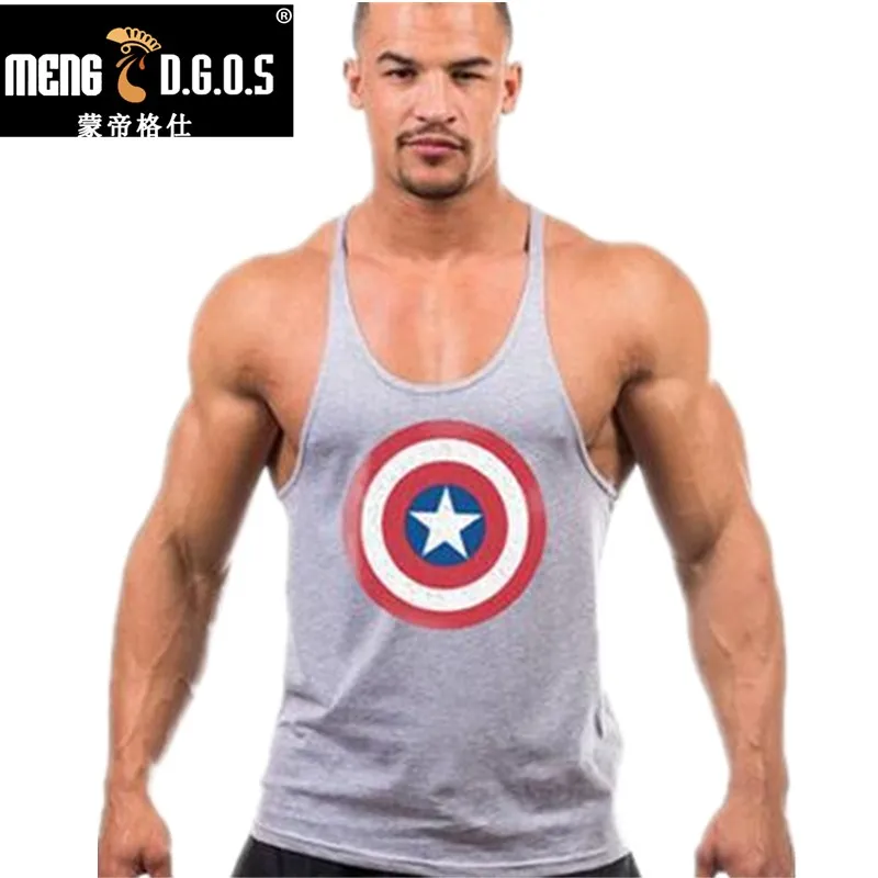 

Men's Captain America Stringer Singlets Cotton Gyms Tank Tops ClothingMuscular Fitness Canotte Bodybuilding Tank Top Skull Vest