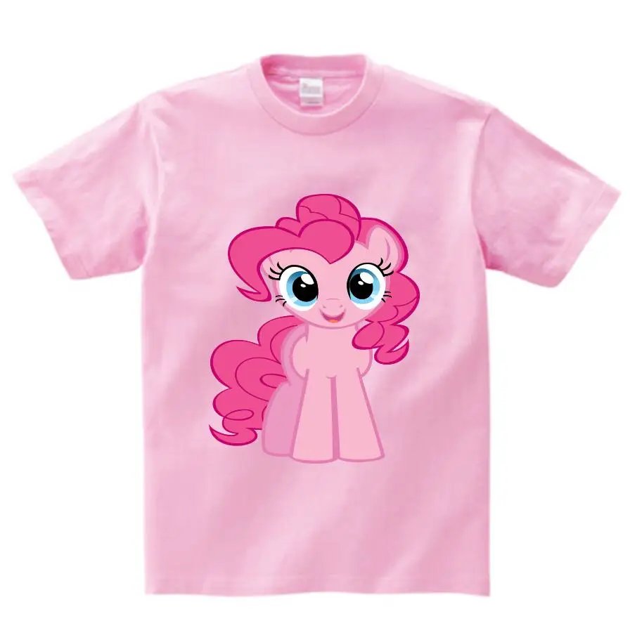 Летняя футболка с рисунком из мультфильма «Мой маленький поли» для девочек одежда с героями мультфильмов «Пинки Пай» Детские футболки для девочек одежда с милым пони NN - Цвет: pink childreT-shirt