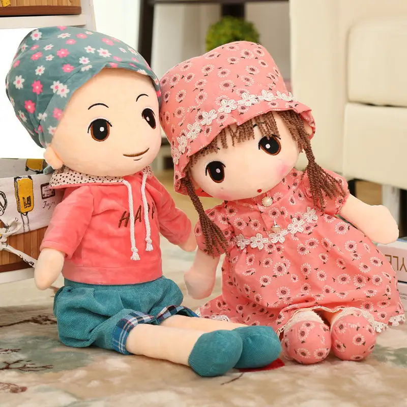 Sweet Couple Doll Pretty Plush Skirt Girls Dolls Handsome Boys Dolls with Hat Wedding Rag Dolls
