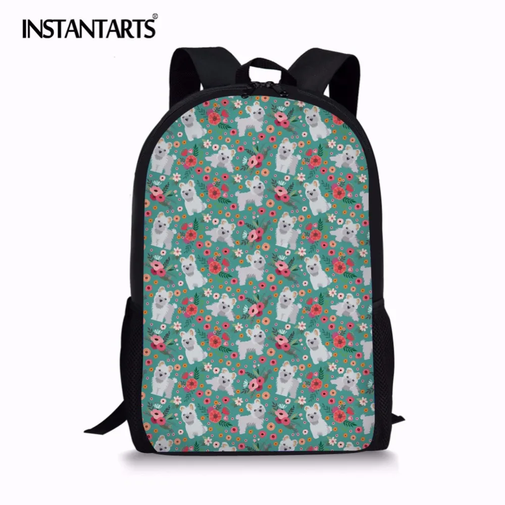 

INSTANTARTS Maltese Flower Pattern School Backpack for Girls Boys Orthopedic Schoolbag Backpacks Children Book Bag for Teenager