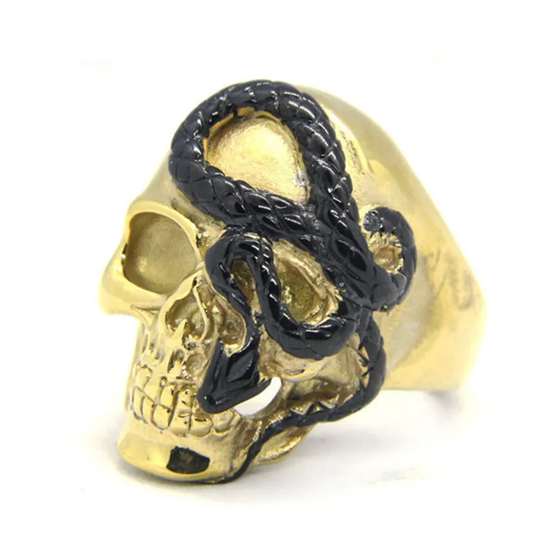 Rany&Roy Size 7-15 Golden Black Skull Ring 316L Stainless Steel Jewelry Biker Snake Ghost Skull Ring