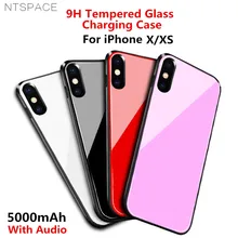 NTSPACE Ультратонкий чехол для зарядного устройства из закаленного стекла для iPhone X XS внешний аккумулятор чехол для зарядки внешний аккумулятор задняя крышка