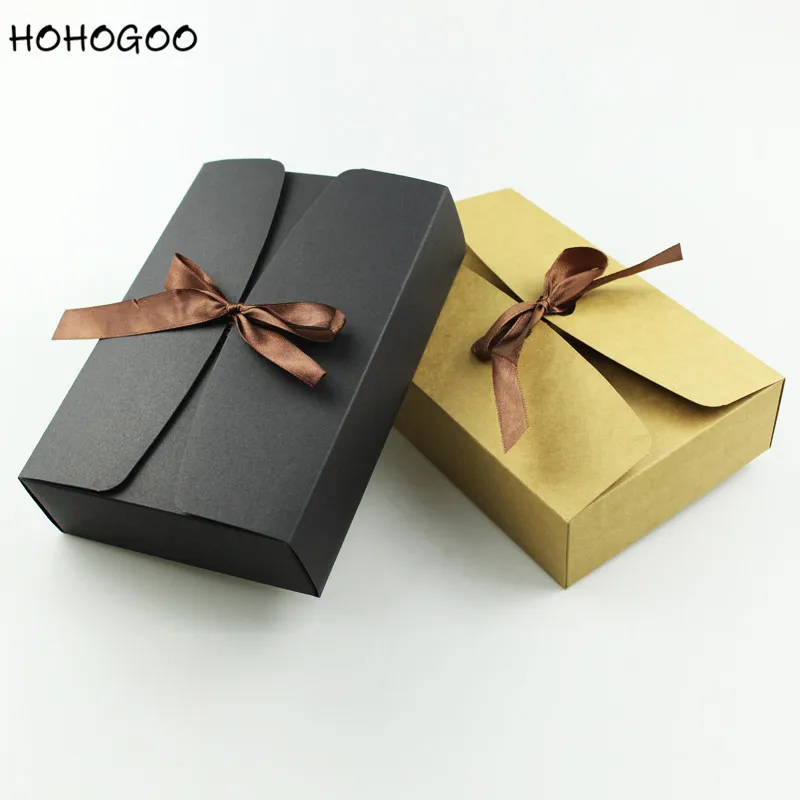 

HOHOGOO 10pcs/lot 20.8cm kraft Packaging Boxes Wedding Engagement Candy Box Ramadan Halloween Party Gift Boxes Brown Black Color